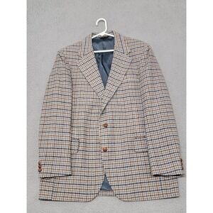 Vintage Ferrara Blazer Mens 42R Beige Blue Check Tweed Sport Coat Jacket 80s